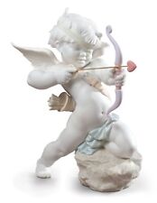 LLADRÓ Straight to The Heart Cupid Angel Figurine. Porcelain Cupid Figure. picture