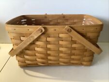 Large Double Handled Longaberger 1995 Signed Picnic Basket with Liner 15x7x8 picture