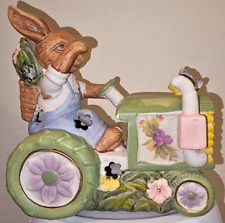 Easter Bunny Rabbits light up Tractor Vintage Hand Painted Ceramic Bisque Mold picture