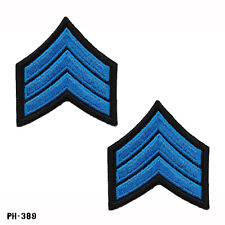 PAIR Police Security Sergeant Chevron Sleeve Patches Black/Blue NOS Gemsco USA picture