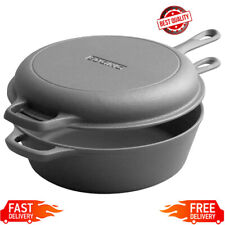 2-in-1 Pre-Seasoned Cast Iron Dutch Oven Pot W/ Skillet Lid Set Camping Frying picture