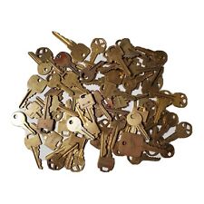 68 Old Obsolete Flat Brass Keys In A Variety Of Cuts Sizes And Makes picture