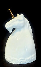 Vintage 1980 Enesco White Porcelain Unicorn Head Bell Gold Horn picture