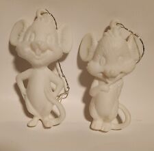 2 White Mice Mouse Ceramic Ornaments Christmas 3