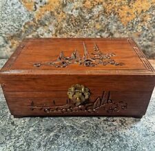 Vintage Hand Carved Jewelry Box Rosewood Double Tray Republic Of China 9”x5”x4” picture