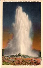 Old Faithful Geyser Yellowstone National Park Linen Postcard picture