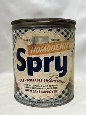 Spry Vegetable Shortening 3 Pounds Empty Tin w/lid Vintage picture