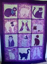 NEW Cat Quilt in Purple Hand Applique Machine Quilted 12 Different Cats Twin Sz picture