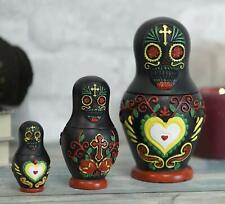 Ebros 3 Piece Set Black Sugar Skulls Nesting Dolls Matroyshka Babushka Figurines picture