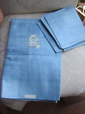 Vtg New Old Stock BLUE Belgium Linen Double Damask Tablecloth 57