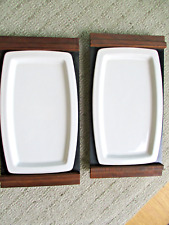 Set of 2 VTG CUTCO Sizzle Steak Plates and teak stacking trays EUC picture