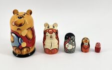 Vintage Winnie the Pooh Wooden Russian Nesting Dolls 5 Piece Set 4” RARE picture