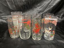 8 VTG CHRISTMAS HOLIDAY PARTY ASSORTED GLASS BARWARE TUMBLER SET FESTIVE NOVELTY picture