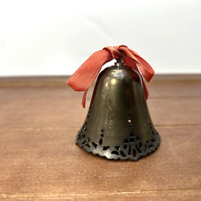1988 Brass Metal Christmas Bell Red Bow Ornament Made In Hong Kong, Vintage picture