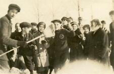 N17 Vtg Photo STREET HOCKEY? ICE SKATERS AROUND FIRE? c Early 1900's picture