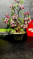 Vintage Chinese Bonsai In Celadon Pot/Handmade Glass Leaves & Flowers picture