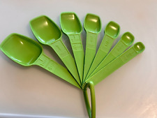 Vintage Tupperware Candy Apple Green Measuring Spoons Set of 7 with D ring picture