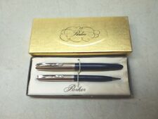 Vintage Parker 21 Fountain Pen And Mechanical Pencil Set Navy Blue Made In USA  picture