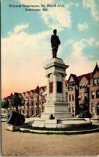 Vintage Early 1900's Postcard Watson Monument, Mt Royal Ave, Baltimore, MD picture