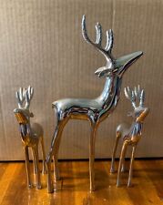 Vintage set of 3 HEAVY Stainless Steel Christmas Reindeer Figures 12