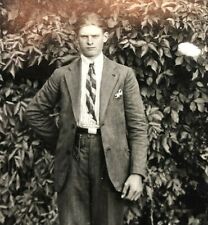VTG c. 1915- 1920s RPPC Postcard Young Man in Suit & Tie Pocket Watch  Antique  picture