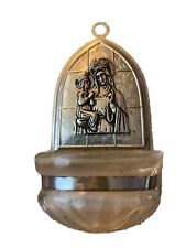 Vintage Statue Holy Water Font St Ann & Mary Glass & Stamped Metal Small picture