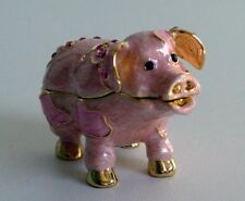 Adorable Jeweled Pink Pig Enamel Pewter Hinged Box Czech Crystals NIB  picture