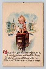 Postcard Cupid on Mailbox Reading Post Letter Cute Humor, Antique M4 picture
