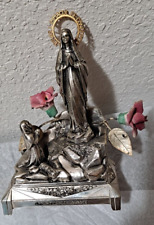 Vintage French Beautiful Depiction Of The Apparation Of Lourdes Music Box Statue picture