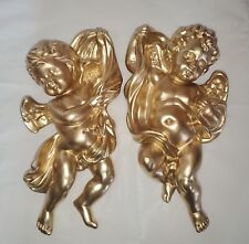 PR VINTAGE HOMCO HOME INTERIOR Gold Cherubs Angels 1120 Wall Plaques  picture
