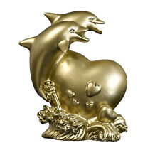 Gold Dolphin Statue Double Fish Dolphin Resin Sculpture Ornament Sea Art Decor picture