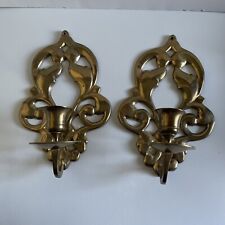 Pair Of Mid Century Modern Brass  Candlestick Holder Sconces Made In India picture