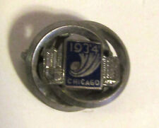 1934 Chicago World's Fair Enamel Metal Pin Silver Tone + Sky Ride Penny picture