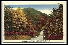 Morrisville NY Linen Postcard Greetings Scenic Road View Forest Unposted   pc237 picture