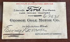 RARE EARLY GEORGE COLE FORD DEALER SERVICE BUSINESS CARD CARS TRUCKS TRACTORS picture