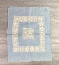 VTG Unbranded Rectangle Pillow Cover Blue Crocheted White Design 17