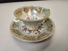 Trimont Gold and Green and Floral Tea Cup and Saucer Vintage Japan China picture