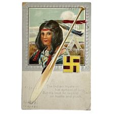 Good Luck Swastika American Indian Scene Embossed Postcard 1911 Ft Madison Iowa picture