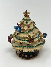 Vintage Small Bejeweled Christmas Tree Holiday Box Jewelry Holder with Ornaments picture
