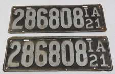 1921 Iowa Black & Silver Metal License Plate 286808 Set of 2    TF picture