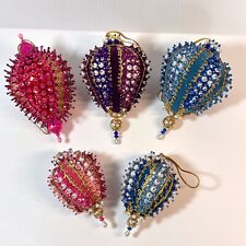 Vintage Push Pin Christmas Ornaments Beaded Teardrop Lot of 5 Sequin picture
