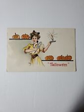 1908 Halloween Postcard Embossed Antique Woman Mirror Candle picture