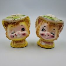Vintage Winking Kitty Salt and Pepper Shakers Miss Priss Cat Anthropomorphic 50s picture