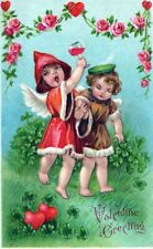 VALENTINE'S DAY - Two Cupids Toasting Valentine Greeting Postcard picture
