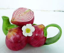 VINTAGE CERAMIC MINI TEAPOT RED ONIONS W/ FLOWER APPROX  4'' L 3''T OPENS picture