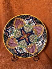Talevera Pottery Platter Signed Maximo Huerta 12” Amozoc Puebla Stunning Colors picture
