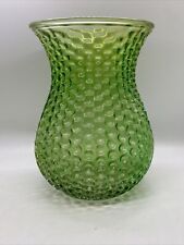 Green Vintage Glass Hoosier Tall Vase Dimple Circle Patterns 7.5” picture
