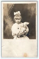 c1910's Cute Little Girl With Doll Studio Portrait RPPC Photo Antique Postcard picture