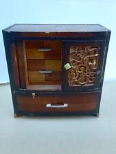 Chinese Antique Miniature Dresser Jewelry Chest Music Box Mirror Jade Handle picture