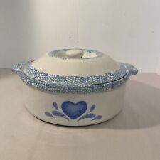 Vintage Blue Heart Sponge Stoneware 1.5 Quart Covered Dish picture